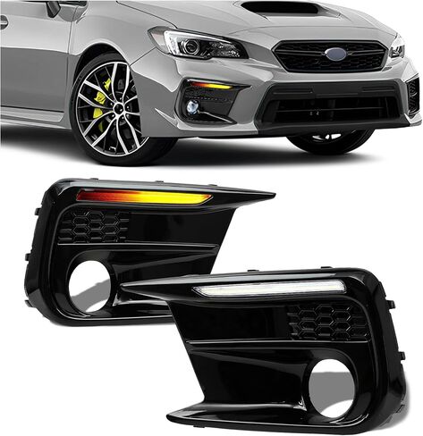HECASA Fog Light Bezel w/Sequential LED Compatible with 2018-2020 Subaru WRX STI Replacement for 57731VA380 57731VA390 Fog Lamp Trim Cover W/White LED DRL Amber Turn Signal in Saudi Arabia