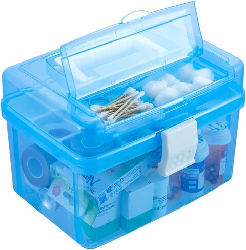 MyGift 10 Inch First Aid Clear & Pink Bin with Removable Tray, Quick Access Lid Flap and Top Carrying Handle, Portable Emergency Kit, Medical Supply Travel Tote, Medicine Storage Box Container in Saudi Arabia