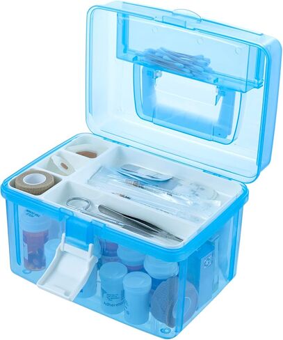 MyGift 10 Inch First Aid Clear & Pink Bin with Removable Tray, Quick Access Lid Flap and Top Carrying Handle, Portable Emergency Kit, Medical Supply Travel Tote, Medicine Storage Box Container in Saudi Arabia