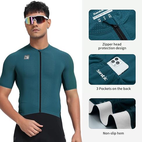 Santic Men's Cycling Jersey Short Sleeve Tops Pro Road Bike Shirt Full Zipper UPF 50+ Bicycle Jersey with Pockets in Saudi Arabia