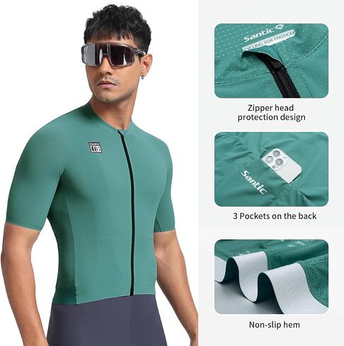 Santic Men's Cycling Jersey Short Sleeve Tops Pro Road Bike Shirt Full Zipper UPF 50+ Bicycle Jersey with Pockets in Saudi Arabia