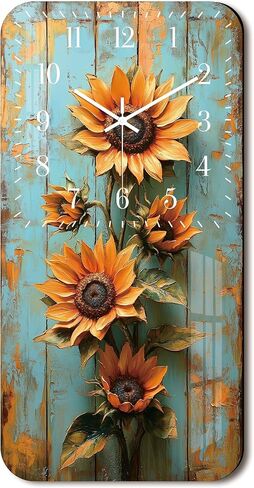 Rustic Clock for Bedroom 12 inch - Sunflower Wall Clock Battery Operated - Wooden Vintage Wall Clocks Silent Non Ticking for Office Kitchen Living Room Decor in Kuwait