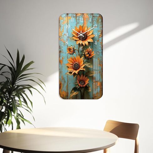 Rustic Clock for Bedroom 12 inch - Sunflower Wall Clock Battery Operated - Wooden Vintage Wall Clocks Silent Non Ticking for Office Kitchen Living Room Decor in Kuwait