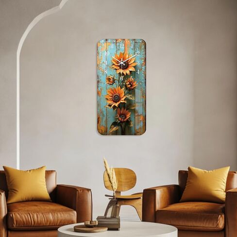 Rustic Clock for Bedroom 12 inch - Sunflower Wall Clock Battery Operated - Wooden Vintage Wall Clocks Silent Non Ticking for Office Kitchen Living Room Decor in Kuwait
