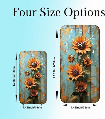 Rustic Clock for Bedroom 12 inch - Sunflower Wall Clock Battery Operated - Wooden Vintage Wall Clocks Silent Non Ticking for Office Kitchen Living Room Decor in Kuwait