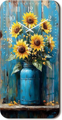 Rustic Clock for Bedroom 12 inch - Sunflower Wall Clock Battery Operated - Wooden Vintage Wall Clocks Silent Non Ticking for Office Kitchen Living Room Decor in Kuwait