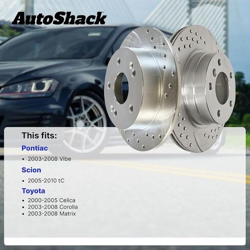 AutoShack Front Drilled Slotted Brake Rotors Silver Pair of 2 Driver and Passenger Side Replacement for Toyota Celica 2003-2008 Corolla Matrix 2005-2010 Scion tC 2003-2008 Pontiac Vibe PR41272DSZPR in Saudi Arabia
