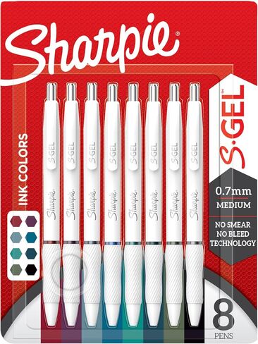 أقلام Sharpie S-Gel ، أقلام هلام برميل ، جسم بيرل أبيض ، نقطة متوسطة (0.7 مم) ، ألوان حبر جريئة ، 12 عددًا in Kuwait
