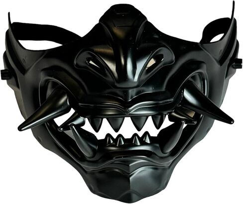 Monster Monster Hannya Mask Mask Demon Oni Samurai Half Face Shield (Black) ، حجم واحد يناسب أكثر ... in Kuwait