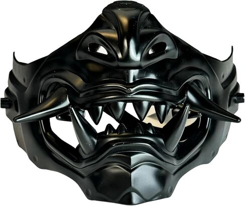 Monster Monster Hannya Mask Mask Demon Oni Samurai Half Face Shield (Black) ، حجم واحد يناسب أكثر ... in Kuwait