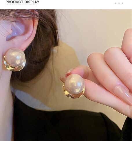 Pearl Stud Earrings for Women,Formal Gold Plated Brass Statement Simulated Large Big Round Pearl Earrings For Gift Party Prom Wedding in Saudi Arabia