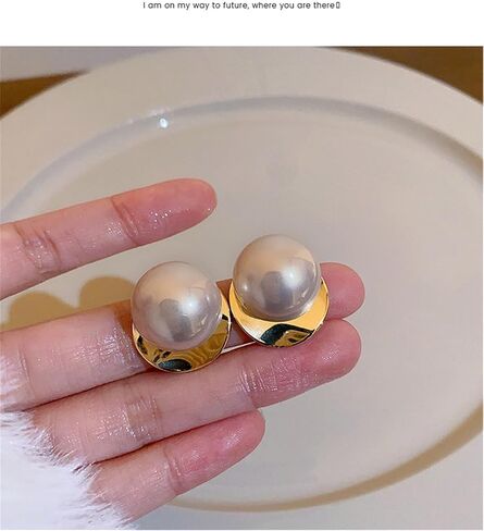 Pearl Stud Earrings for Women,Formal Gold Plated Brass Statement Simulated Large Big Round Pearl Earrings For Gift Party Prom Wedding in Saudi Arabia