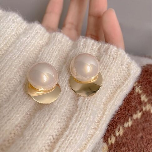 Pearl Stud Earrings for Women,Formal Gold Plated Brass Statement Simulated Large Big Round Pearl Earrings For Gift Party Prom Wedding in Saudi Arabia