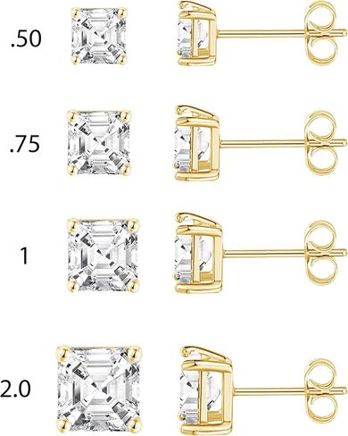 14K Gold LAB نمت معتمدة Asscher Asscher Stud أقراط .33-2.0 CTTW (F-G Color ، VS1-VS2 Clarity) in Kuwait