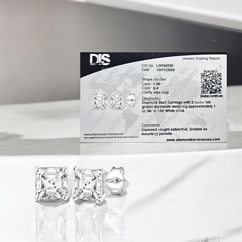 14K Gold LAB نمت معتمدة Asscher Asscher Stud أقراط .33-2.0 CTTW (F-G Color ، VS1-VS2 Clarity) in Kuwait