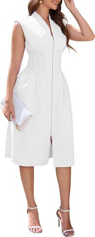 Dress for Women Casual Flowy Dresses Zipper Front Waist Cinching Midi Dresses Fit for Office and Vacation Cocktail Party Prom in Kuwait