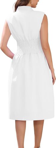 Dress for Women Casual Flowy Dresses Zipper Front Waist Cinching Midi Dresses Fit for Office and Vacation Cocktail Party Prom in Kuwait