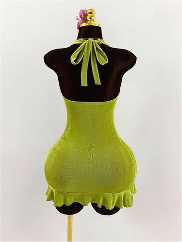 SweatyRocks Women's Bodycon Wrap Halter Mini Dresses Deep V Neck Ruffle Asymmetrical Dress Clubwear in Saudi Arabia
