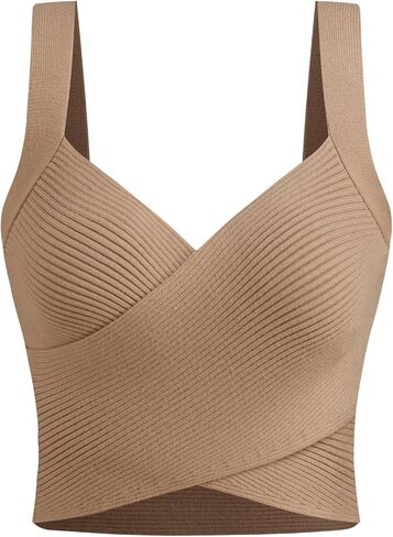 CIDER Knitted Crop Top V Neck Solid Wrap Sleeveless Tank Top Texture Regular Fit Casual Knit Fabric in Saudi Arabia
