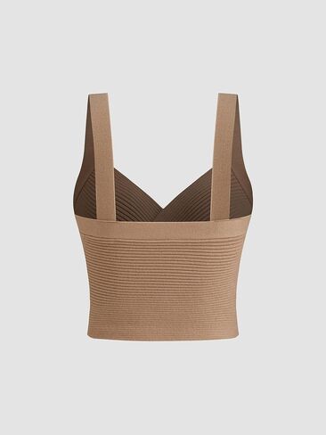 CIDER Knitted Crop Top V Neck Solid Wrap Sleeveless Tank Top Texture Regular Fit Casual Knit Fabric in Saudi Arabia