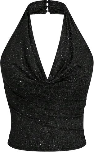 Soly Hux Women's Plus Size Size Halter Top Sparkly Sexy Party Crop Tank Tops Clubwear Rave Festival in Saudi Arabia