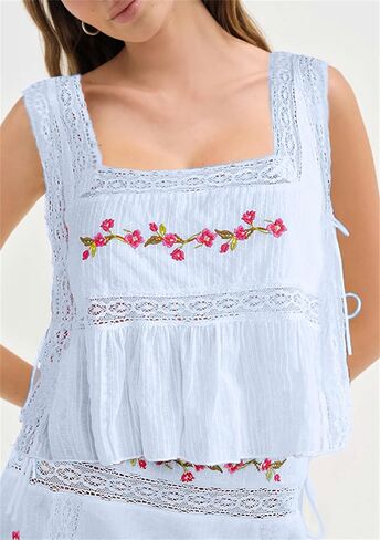 Women Lace Trim Vest Tank Top Sleeveless Button Down Cardigan Crop Tops Cute Summer Cami Shirt Y2k Going Out Tops in Kuwait