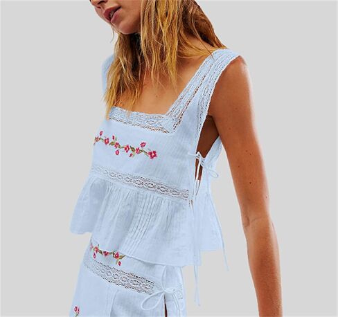 Women Lace Trim Vest Tank Top Sleeveless Button Down Cardigan Crop Tops Cute Summer Cami Shirt Y2k Going Out Tops in Kuwait
