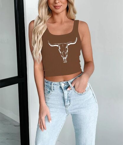 Cowgirl Crop Tank Top for Women Country Concert Tops Cami Western Cowboy Graphic Crop Top in Saudi Arabia