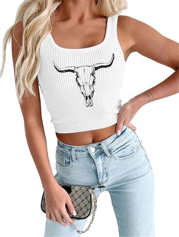 Cowgirl Crop Tank Top for Women Country Concert Tops Cami Western Cowboy Graphic Crop Top in Saudi Arabia