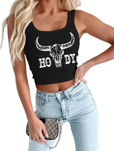 Cowgirl Crop Tank Top for Women Country Concert Tops Cami Western Cowboy Graphic Crop Top in Saudi Arabia