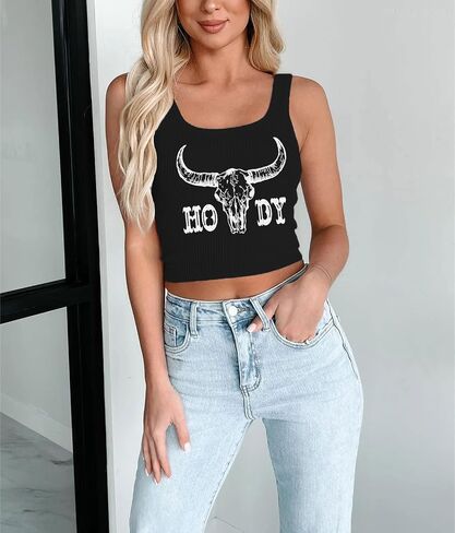 Cowgirl Crop Tank Top for Women Country Concert Tops Cami Western Cowboy Graphic Crop Top in Saudi Arabia