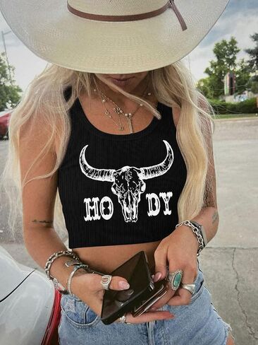 Cowgirl Crop Tank Top for Women Country Concert Tops Cami Western Cowboy Graphic Crop Top in Saudi Arabia