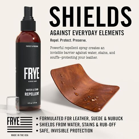 Frye Leather Water & Stain Repellent – 6oz Spray – Non-Aerosol, Made in USA – Protects Leather, Suede & Nubuck – Shields Against Water, Rain, Salt & Spills – Safe on All Colors in Saudi Arabia