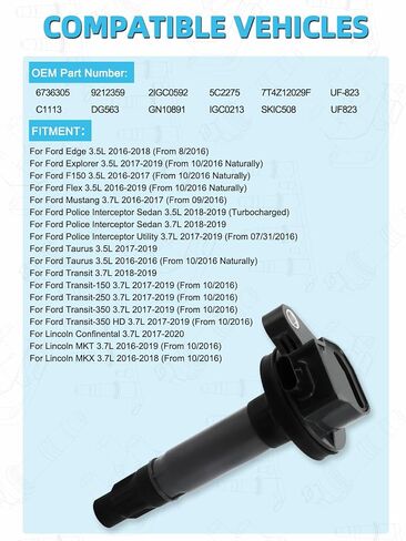Set Of 6 UF823 Ignition Coil Pack (3.5L 3.7L) 2016-2020 For Ford Edge Explorer F150 Flex Mustang Police Taurus Transit,For Lincoln Confinental MKT MKX, Replace # SKIC508 DG563 in Saudi Arabia