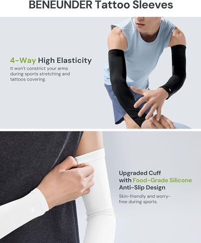 BENEUNDER UPF 50+ Arm Sleeves for Men Women Cooling UV Sun Protection Sports Compression Tattoo Cover Up in Saudi Arabia