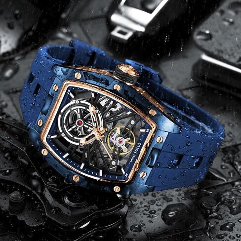 Aimes Men Watch Tonneau Hudicty Headon Watches for Men Automatic Automatic Mechanical Linding Adalogue Watches Mens فريدة من نوعها مربعة مربعة راتفية كبيرة معصم مع حزام السيليكون in Kuwait