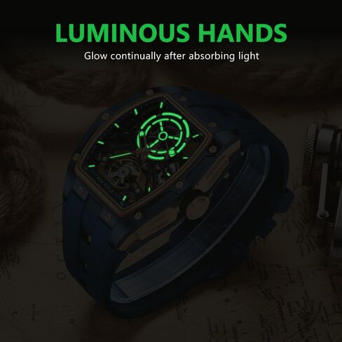 Aimes Men Watch Tonneau Hudicty Headon Watches for Men Automatic Automatic Mechanical Linding Adalogue Watches Mens فريدة من نوعها مربعة مربعة راتفية كبيرة معصم مع حزام السيليكون in Kuwait