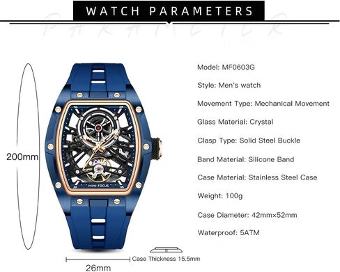 Aimes Men Watch Tonneau Hudicty Headon Watches for Men Automatic Automatic Mechanical Linding Adalogue Watches Mens فريدة من نوعها مربعة مربعة راتفية كبيرة معصم مع حزام السيليكون in Kuwait