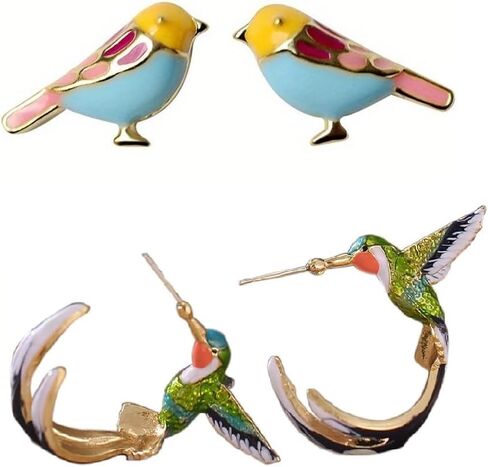 Cute Hummingbird Earrings Flying Oil Painting Dangle Earrings Enamel Tiny Small Animal Pet Enameled Colorful Metal Animal Elegant Bird Studs Earring Jewelry for Women in Saudi Arabia