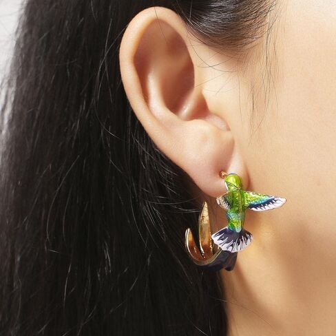 Cute Hummingbird Earrings Flying Oil Painting Dangle Earrings Enamel Tiny Small Animal Pet Enameled Colorful Metal Animal Elegant Bird Studs Earring Jewelry for Women in Saudi Arabia