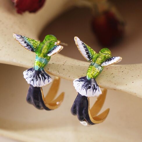 Cute Hummingbird Earrings Flying Oil Painting Dangle Earrings Enamel Tiny Small Animal Pet Enameled Colorful Metal Animal Elegant Bird Studs Earring Jewelry for Women in Saudi Arabia