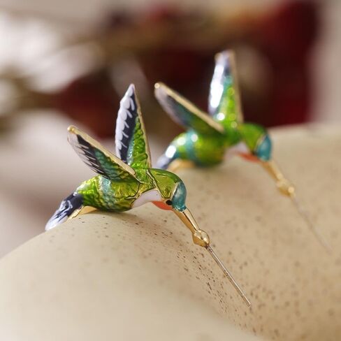 Cute Hummingbird Earrings Flying Oil Painting Dangle Earrings Enamel Tiny Small Animal Pet Enameled Colorful Metal Animal Elegant Bird Studs Earring Jewelry for Women in Saudi Arabia