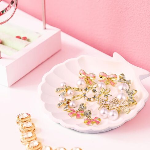 12 زوجًا من أقراط القوس الوردي للنساء Coquette Ribbon Earrings Pearl Bow Stud Pink Ribbon Pearl Rhinestone Drop Drop Jewelry for Women Coquette Wedder Preppy Party Day Heal in Saudi Arabia