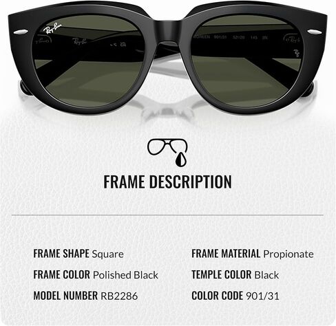 Ray-Ban RB2286 Doreen Square Square Sephses مع حزمة مجموعة النظارات الرسمية in Saudi Arabia