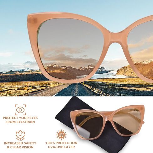 OPTOFENDY Sunglasses Womens Trendy Square Cat Eye Sun Glasses UV400 Protection, Shopping Cycling Driving in Saudi Arabia
