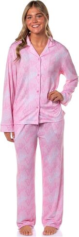 intimo Barbie Women's Doll Logo recled sleep collared button down long long leeve pajama set in Kuwait