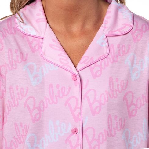 intimo Barbie Women's Doll Logo recled sleep collared button down long long leeve pajama set in Saudi Arabia