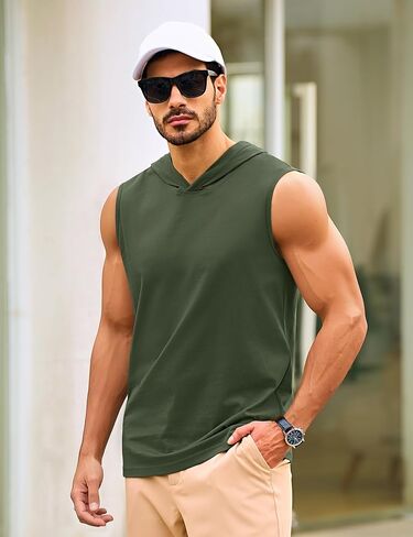 TACVASEN Men's Workout Hooded Tank Tops Sleeveless Gym Muscle Hoodies Sleeveless Lightweight Summer T Shirts in Saudi Arabia