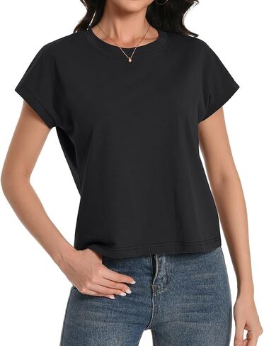 Womens Crop Tops Cap Sleeve Cotton T Shirts Crewneck Loose Fit Trendy Tee Summer Workout Tops 2025 in Saudi Arabia