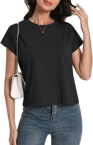 Womens Crop Tops Cap Sleeve Cotton T Shirts Crewneck Loose Fit Trendy Tee Summer Workout Tops 2025 in Saudi Arabia